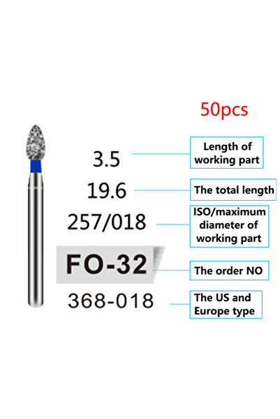 Choice13 F0-32 50Pcs/Bag Dental Diamond Burs Drill FG 1.6mm Bur For High Spee...