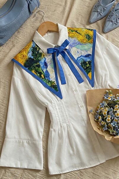 InStyle Patterned Blue Satin Collar