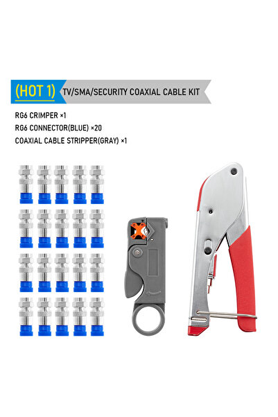 Choice1 مجموعة كماشة تجعيد كابلات محورية Hot 1، مجموعة أدوات تجعيد وتجريد أسل...