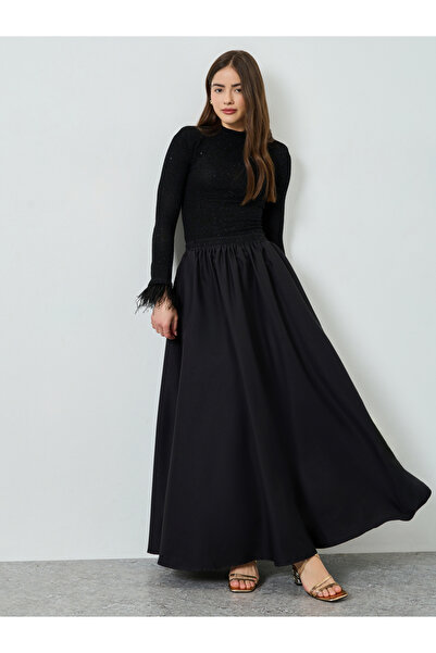Styli Women Black A-Line Maxi Skirt