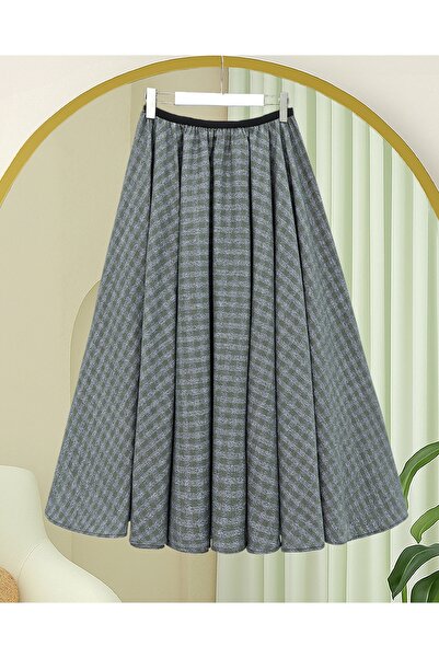 bergibo Plaid Patterned Endless Skirt - 360 Degree Skirt with Elastic Waist