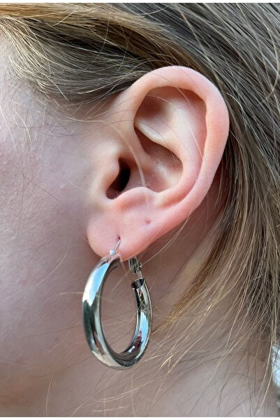 uyguntakıaksesuar Shiny Silver Color Thick Hoop Earrings – a Must-Have for Ca...