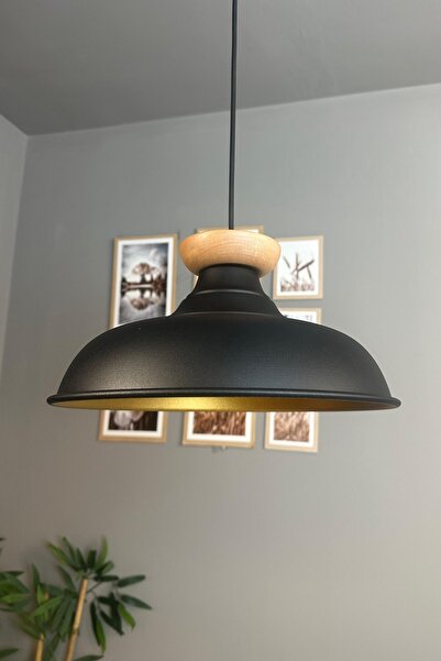 Bamyum Nota Siyah Tekli Avize Ahşap Tabak Başlık Salon Mutfak Koridor Cafe Av...