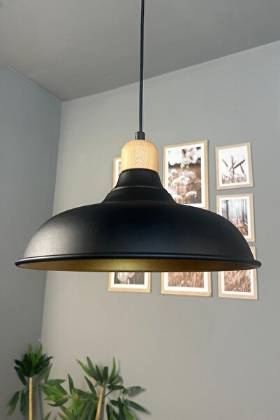 Bamyum Nota Siyah Tekli Avize Kalın Ahşap Başlık Salon Mutfak Koridor Cafe Av...