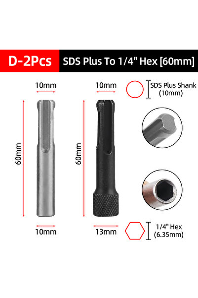 Choice14 D-2Pcs 1/4"3/8"1/2" SDS Plus Sket Driver Drill Quick Change Hex Exte...