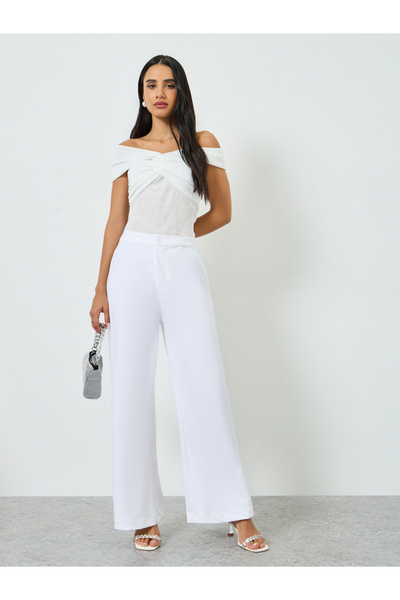 Styli White Wide Leg Formal Pants