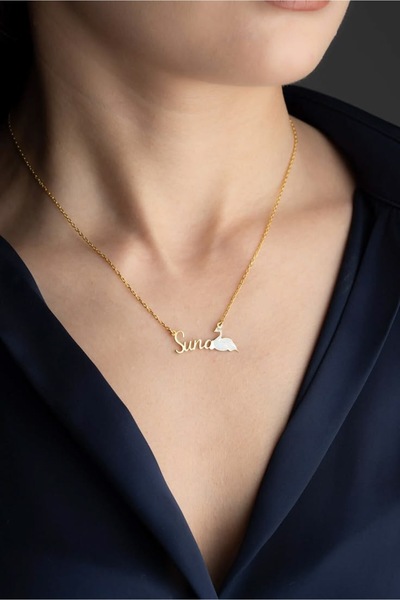 ZAFERİNAN İsim Kolye Mine İşlemeli Kuğu ( Aşkın Sembolü)