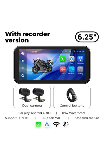 Choice1 مع مسجل، جهاز ملاحة GPS للدراجات النارية محمول بشاشة 6.25 بوصة، مقاوم...