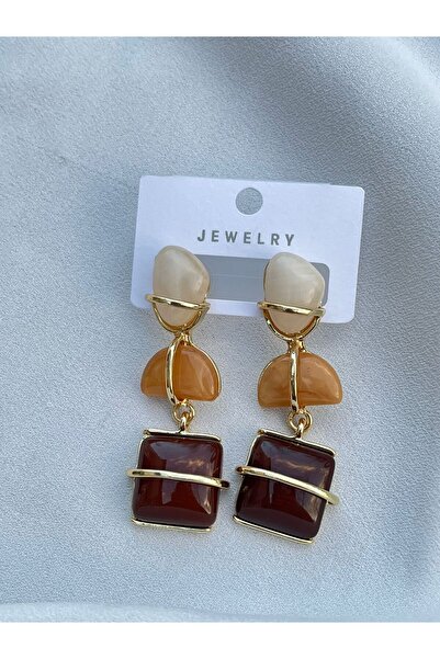uyguntakıaksesuar Gold Detailed Multi-Colored Stone-Look Dangle Earrings – Mo...
