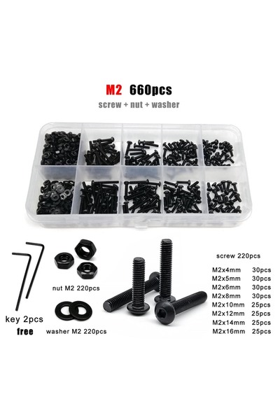 choice2 M2 660pcs M1.6 M2 M2.5 M3 M4 M5 M6 M8 Black Grade 10.9 Steel Hex Hexa...