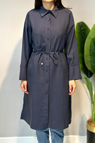 Lale Butik Lyocell Oversize Long Shirt Tunic 7488 Navy Blue