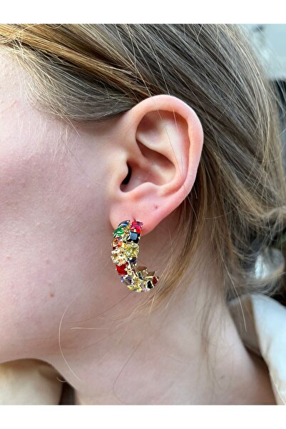 uyguntakıaksesuar Colorful Stone Hoop Earrings – Sparkling and Eye-Catching M...