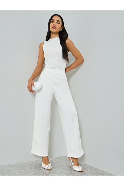 Styli White Wide Leg Scuba Pants