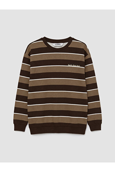 LC Waikiki Καφέ ριγέ φούτερ με λαιμόκοψη ποδηλάτου για αγόρια από την GÜLİS G...