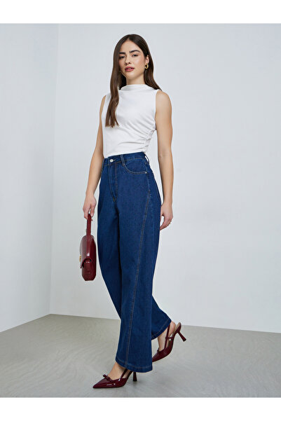 Styli Women Wide Leg Cut and Sew Panel Jeans