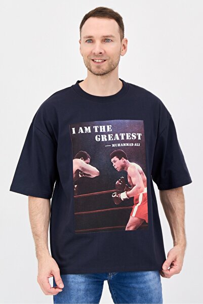 ALI Men Crew Neck Short Sleeve Graphic Print T-Shirts, Dark Navy