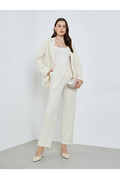 Styli Women Cream Wide Leg Trousers