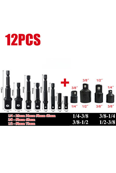 choice2 12PCS Set Sket Convertor Adaptor 1/2 To 3/8 3/8 To 1/4 3/4 To 1/2 Air...