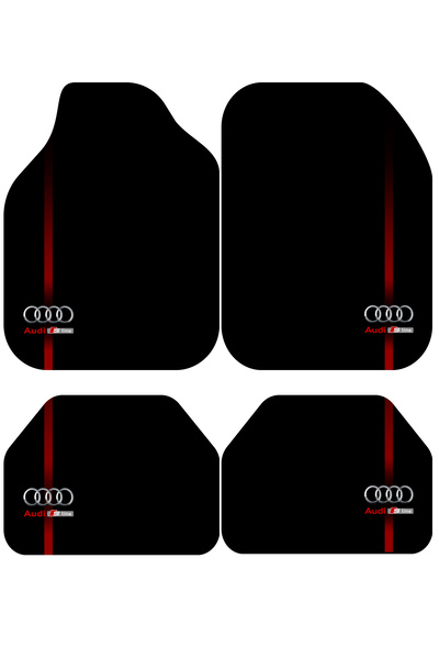 Pixel Dizayn Audi Logolu Oto Halı Paspas 4 Parça Set Kaymaz Dot Taban Siyah A...