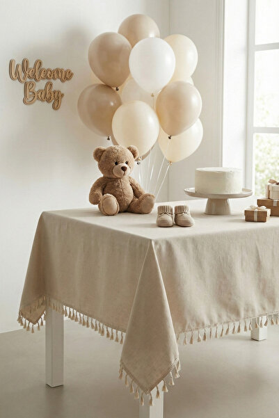 Morlay Linen Tassel Organized Linen Tablecloth Bohemian Vintage Cover for Bab...