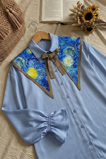 InStyle Patterned Light Blue Satin Collar