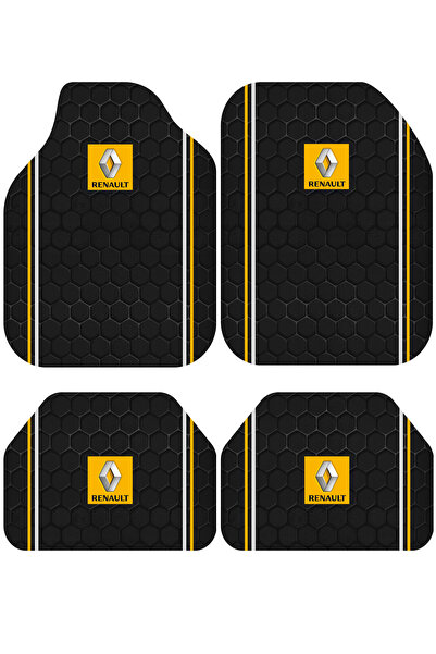Pixel Dizayn RENAULT Logolu Oto Halı Paspas 4 Parça Set Kaymaz Dot Taban Siya...