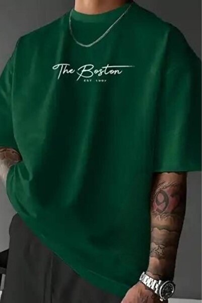 NO 601 Men's Pine Green the Boston Printed Oversize Tshirt