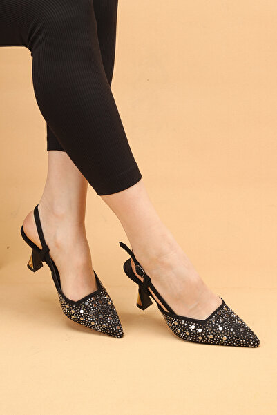 Nilsa Shoes Women's Thin Heeled Special Stone Patterned Evening Dress Shoes H...