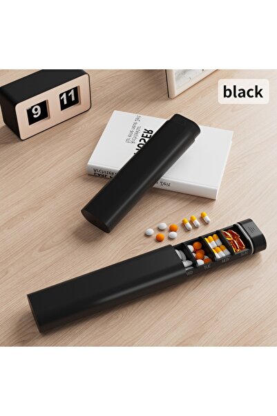 Choice علبة حبوب فاخرة محمولة جديدة سوداء اللون، تتسع لـ 7 أيام، مزودة بـ 7 أ...