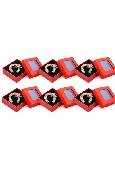 OEM Set 6 Broșe Mărțișor Potcoavă Norocoasă, Auriu cu Cristale și Floare