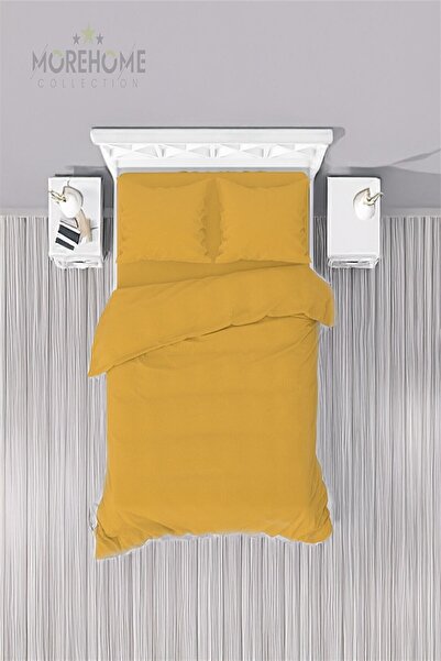 MORE HOME طقم غطاء لحاف مفرد باللون الأصفر الداكن مع ملاءة مطاطية