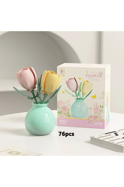 choice2 مجموعة بناء مصغرة لزهرة صغيرة من الورود والتوليب وعباد الشمس والفاوان...