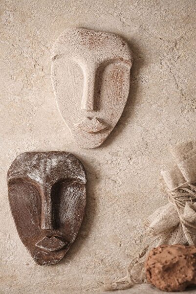 Homeilla El Yapımı İkili Set Taş Modern Soyut Yüz Duvar Dekoru