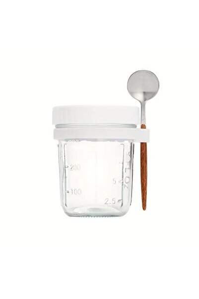 Choice 301-350ml White 350ML Overnight Oat Cup Glass With Lid And Spoon Seal ...