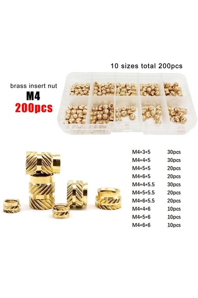 Choice4 مجموعة صواميل تثبيت نحاسية M4 (200 قطعة) M1.4 M1.6 M2 M2.5 M3 M4 M5 M...