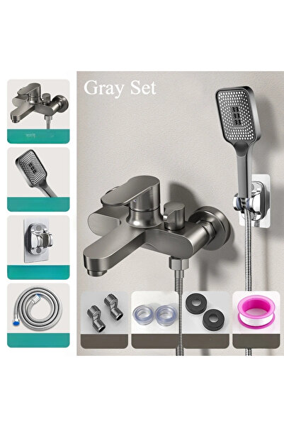 Choice1 طقم رمادي لصنبور دش الحمام، صمام خلط، طقم دش، مفتاح خلط حوض الاستحمام...