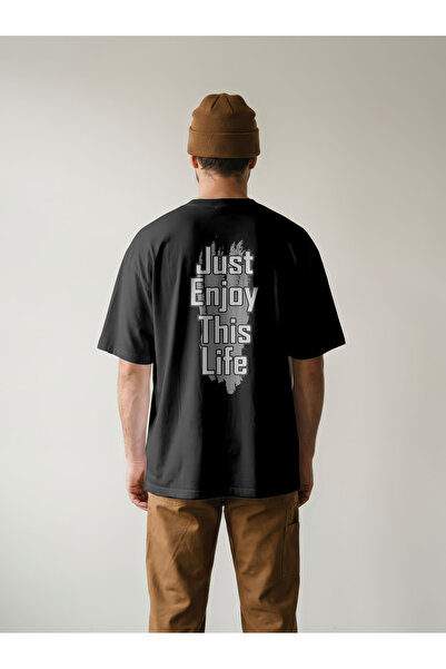 LAND MODA Μπλουζάκι Unisex Oversize με στάμπα στην πλάτη  "Just Enjoy This Li...