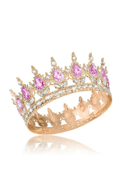 choice2 تاج ملكي ذهبي وردي مرصع بأحجار الراين، تيجان زفاف وأكاليل شعر لحفلات ...
