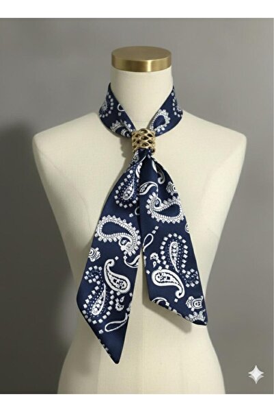 alinastore Shawl Patterned Thin Scarf with Buckle, Bandana, Ribbon (6X90Cm)