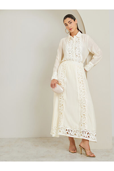 Styli White Cut-Out Lace Insert Maxi Skirt