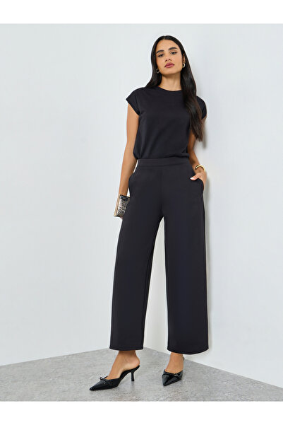 Styli Black Straight Fit Scuba Pants