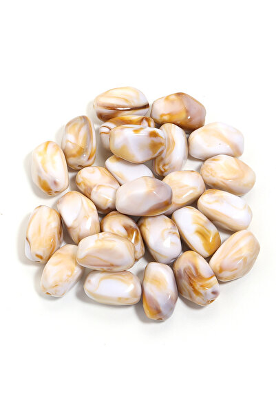 Choice16 20 قطعة خرز أكريليك غير منتظم اللون، بيج وبني، مقاس 21×12 مم، و20 قط...