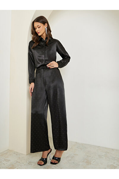 Styli Women Black Embellished Wide Leg Pants