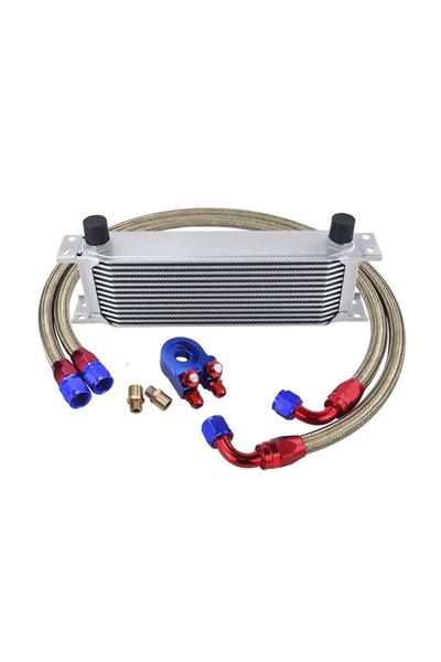 Choice3 طقم مبرد زيت عالمي من 13 صفًا من سيلفر 6723BR + محول فلتر زيت + نايلو...