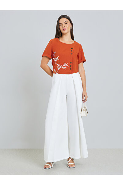 Take Two By Styli White Pleated Detail Wide Leg Trousers