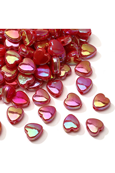 Choice8 8x9mm 100pcs Red 100Pcs 8×9mm Acrylic Iridescent Heart Beads Loose Sp...