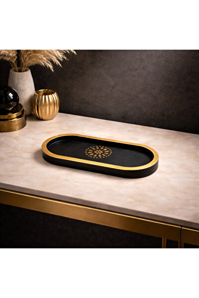 Sabletscrafts Black Gold Decorative Tray 23X10 cm – Long Oval Minimal Present...