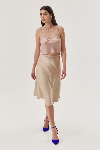 EMA\T Fusta midi din satin bej