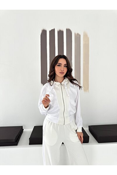 TLG GİYİM Women's Zippered Hooded Satin Detailed Modal Fabric Bomber Jacket Set