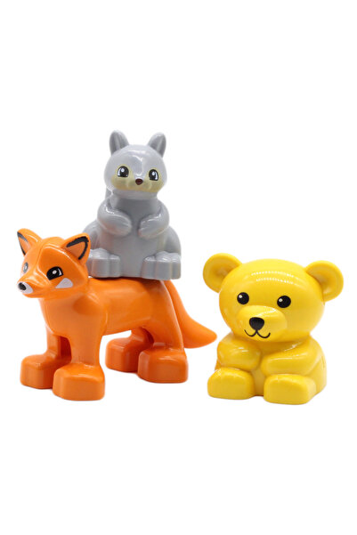 Choice10 مجموعة حيوانات حديقة الحيوان (ثعلب، سنجاب، دب) - مكعبات بناء كبيرة ا...